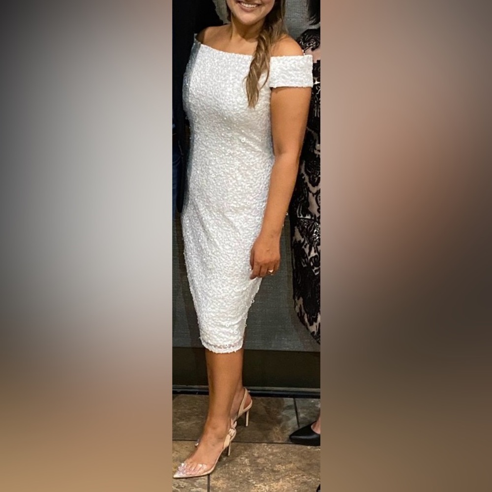 Adrianna Papell White Sequin knee length Dress